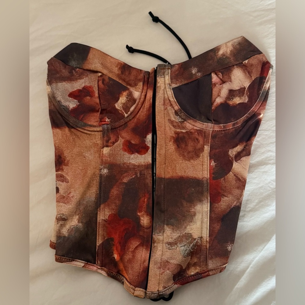 Brown and Red Patterned Corset Top